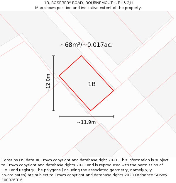 1B, ROSEBERY ROAD, BOURNEMOUTH, BH5 2JH: Plot and title map