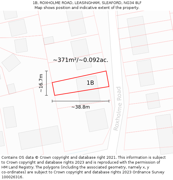 1B, ROXHOLME ROAD, LEASINGHAM, SLEAFORD, NG34 8LF: Plot and title map