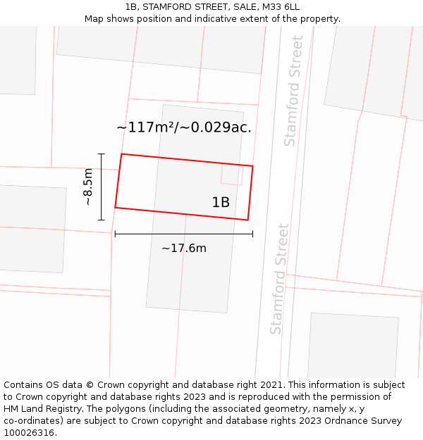 1B, STAMFORD STREET, SALE, M33 6LL: Plot and title map