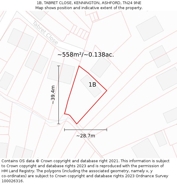 1B, TABRET CLOSE, KENNINGTON, ASHFORD, TN24 9NE: Plot and title map
