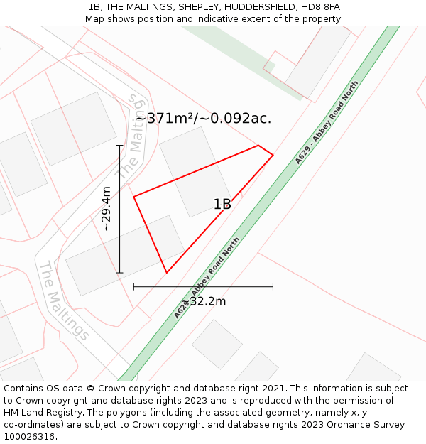 1B, THE MALTINGS, SHEPLEY, HUDDERSFIELD, HD8 8FA: Plot and title map