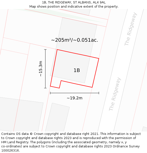 1B, THE RIDGEWAY, ST ALBANS, AL4 9AL: Plot and title map