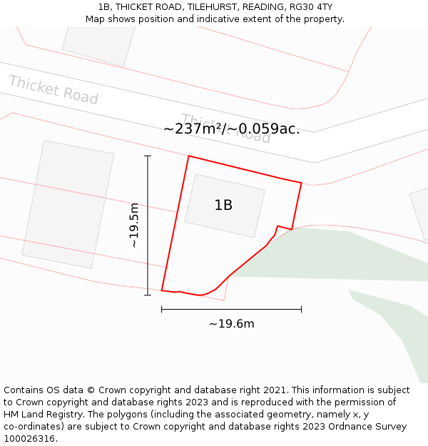 1B, THICKET ROAD, TILEHURST, READING, RG30 4TY: Plot and title map