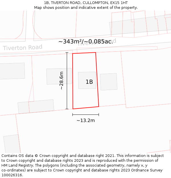 1B, TIVERTON ROAD, CULLOMPTON, EX15 1HT: Plot and title map