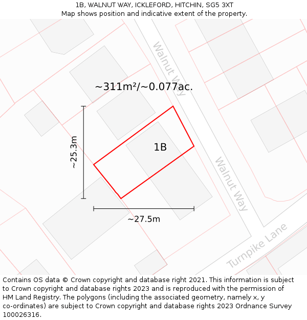 1B, WALNUT WAY, ICKLEFORD, HITCHIN, SG5 3XT: Plot and title map