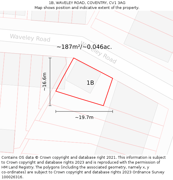 1B, WAVELEY ROAD, COVENTRY, CV1 3AG: Plot and title map