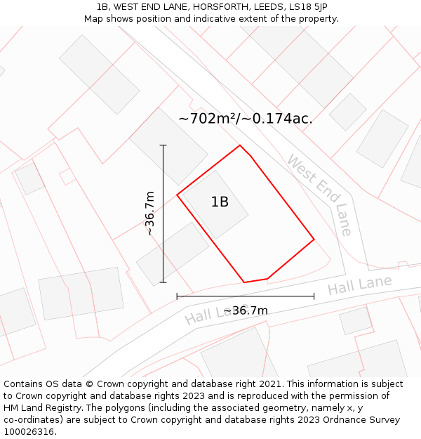 1B, WEST END LANE, HORSFORTH, LEEDS, LS18 5JP: Plot and title map