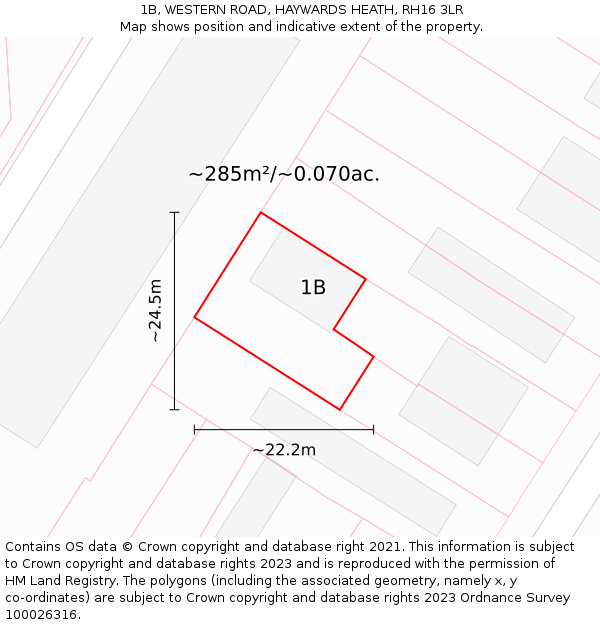 1B, WESTERN ROAD, HAYWARDS HEATH, RH16 3LR: Plot and title map