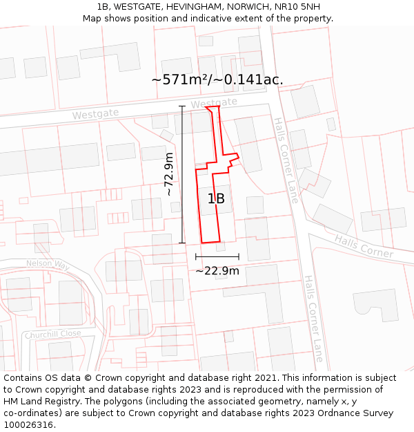 1B, WESTGATE, HEVINGHAM, NORWICH, NR10 5NH: Plot and title map