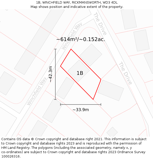 1B, WINCHFIELD WAY, RICKMANSWORTH, WD3 4DL: Plot and title map