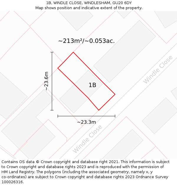 1B, WINDLE CLOSE, WINDLESHAM, GU20 6DY: Plot and title map