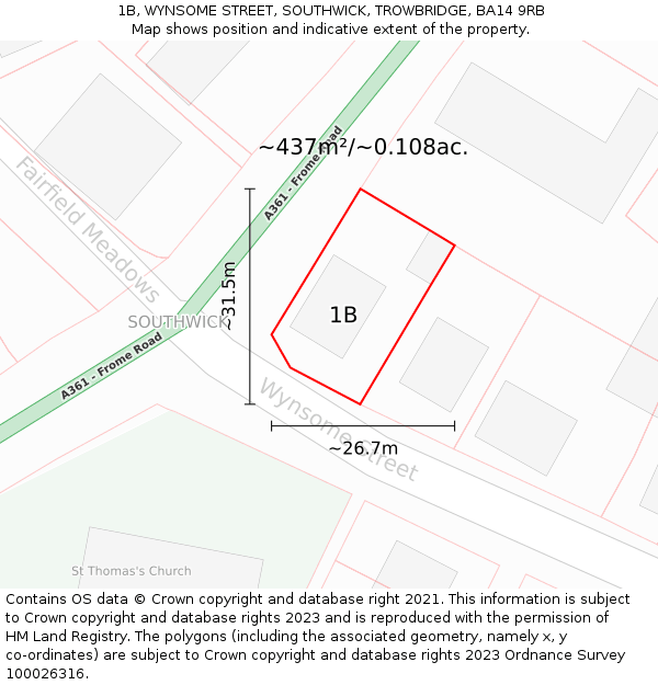 1B, WYNSOME STREET, SOUTHWICK, TROWBRIDGE, BA14 9RB: Plot and title map