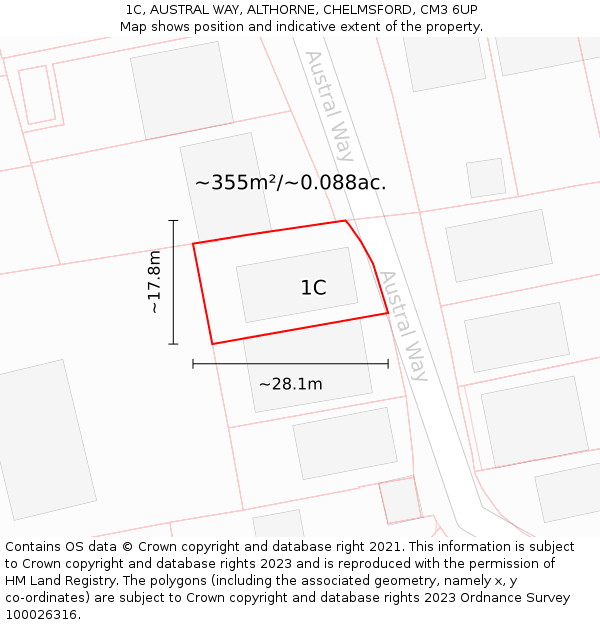 1C, AUSTRAL WAY, ALTHORNE, CHELMSFORD, CM3 6UP: Plot and title map