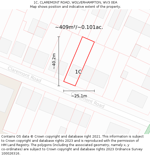 1C, CLAREMONT ROAD, WOLVERHAMPTON, WV3 0EA: Plot and title map