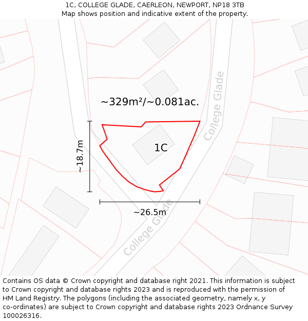 1C, COLLEGE GLADE, CAERLEON, NEWPORT, NP18 3TB: Plot and title map