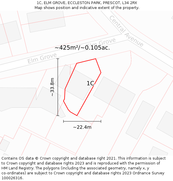 1C, ELM GROVE, ECCLESTON PARK, PRESCOT, L34 2RX: Plot and title map