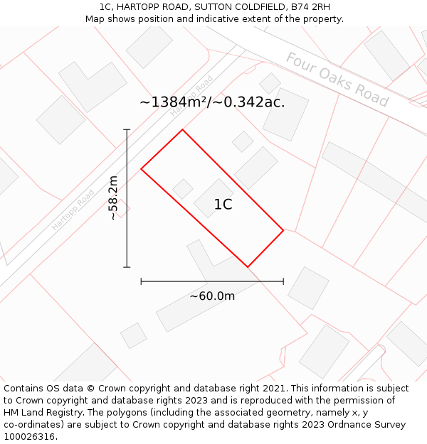 1C, HARTOPP ROAD, SUTTON COLDFIELD, B74 2RH: Plot and title map