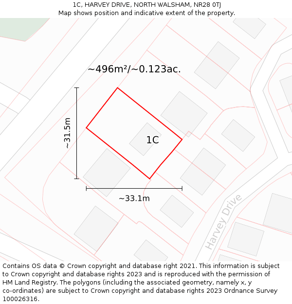 1C, HARVEY DRIVE, NORTH WALSHAM, NR28 0TJ: Plot and title map