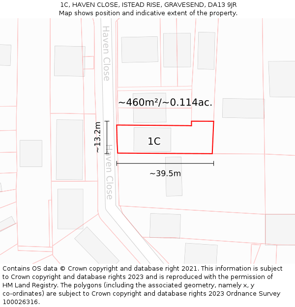 1C, HAVEN CLOSE, ISTEAD RISE, GRAVESEND, DA13 9JR: Plot and title map
