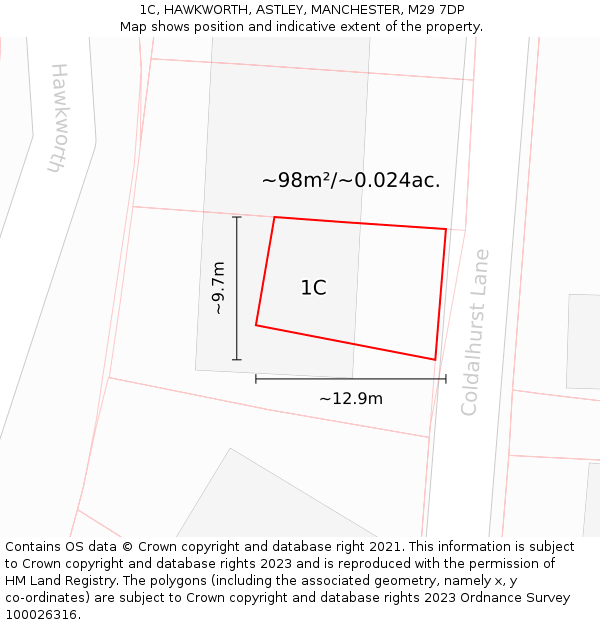 1C, HAWKWORTH, ASTLEY, MANCHESTER, M29 7DP: Plot and title map