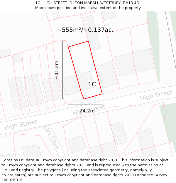 1C, HIGH STREET, DILTON MARSH, WESTBURY, BA13 4DL: Plot and title map