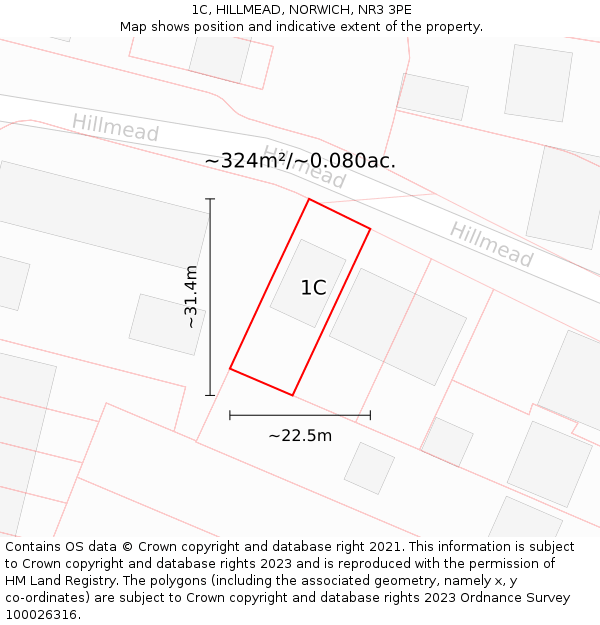 1C, HILLMEAD, NORWICH, NR3 3PE: Plot and title map
