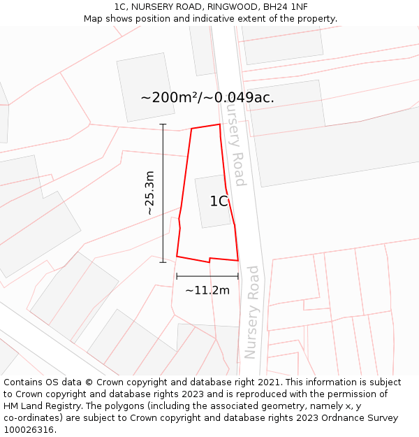 1C, NURSERY ROAD, RINGWOOD, BH24 1NF: Plot and title map