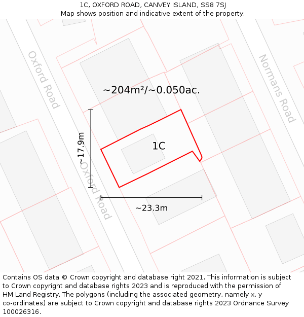 1C, OXFORD ROAD, CANVEY ISLAND, SS8 7SJ: Plot and title map