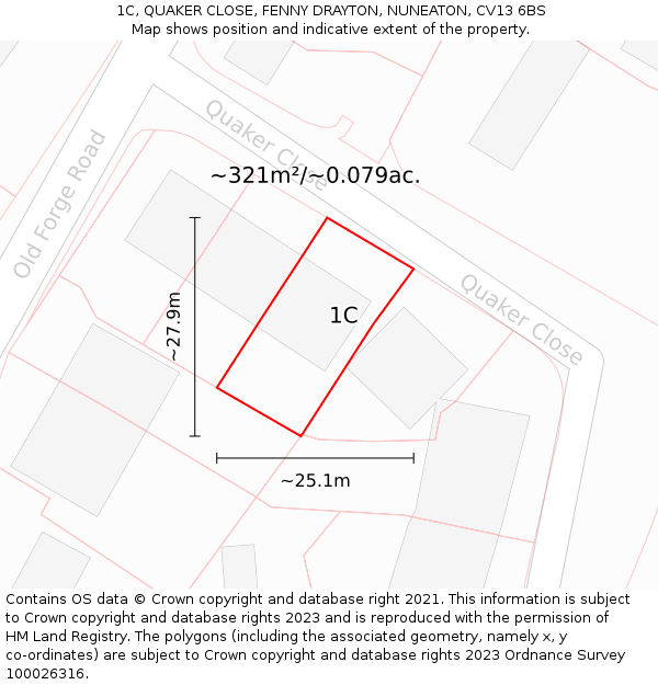 1C, QUAKER CLOSE, FENNY DRAYTON, NUNEATON, CV13 6BS: Plot and title map