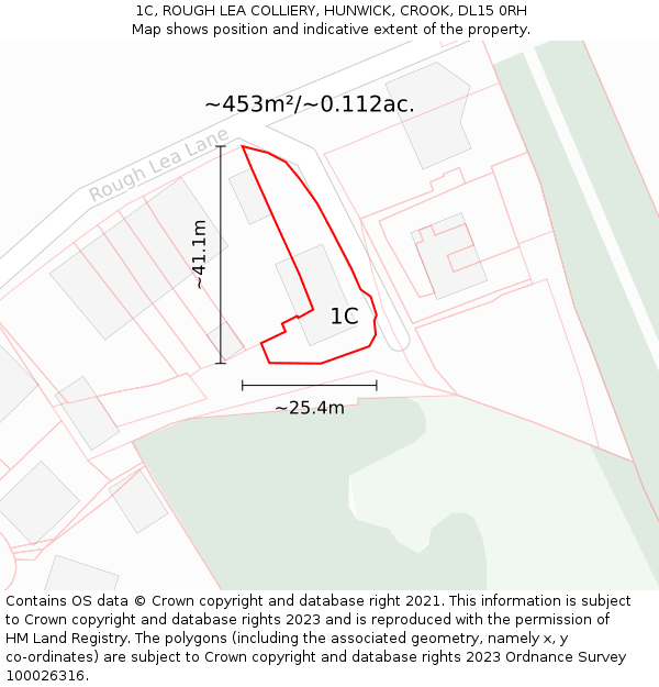 1C, ROUGH LEA COLLIERY, HUNWICK, CROOK, DL15 0RH: Plot and title map
