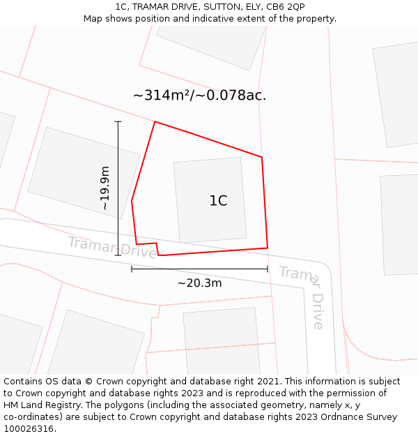 1C, TRAMAR DRIVE, SUTTON, ELY, CB6 2QP: Plot and title map
