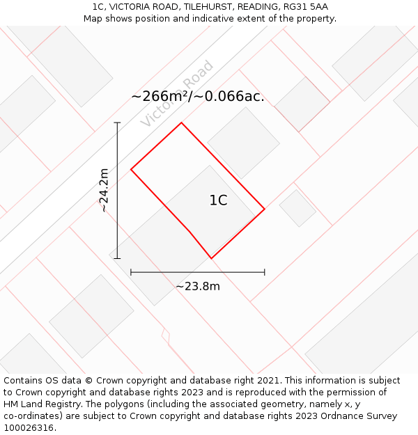 1C, VICTORIA ROAD, TILEHURST, READING, RG31 5AA: Plot and title map