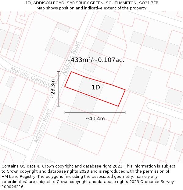 1D, ADDISON ROAD, SARISBURY GREEN, SOUTHAMPTON, SO31 7ER: Plot and title map