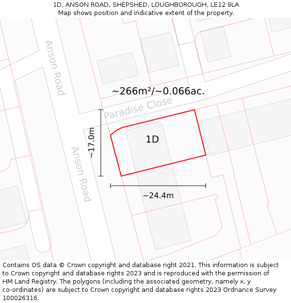 1D, ANSON ROAD, SHEPSHED, LOUGHBOROUGH, LE12 9LA: Plot and title map