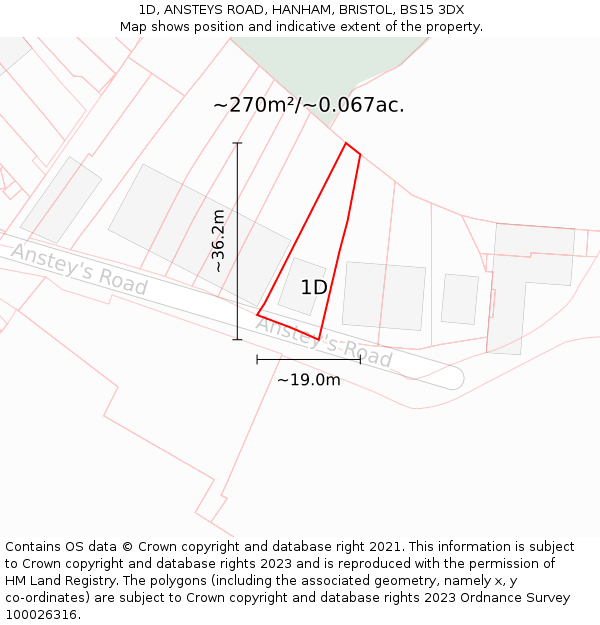 1D, ANSTEYS ROAD, HANHAM, BRISTOL, BS15 3DX: Plot and title map
