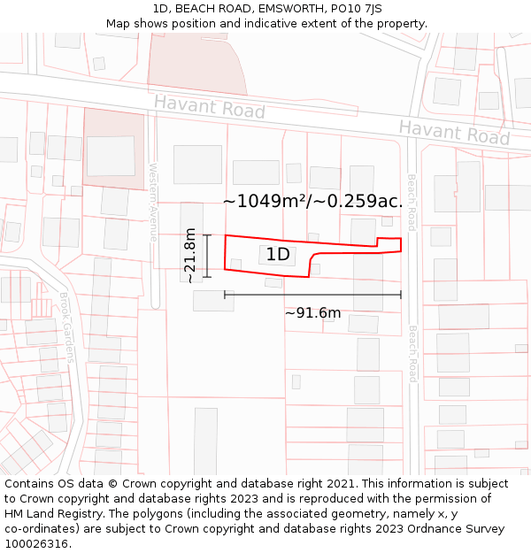 1D, BEACH ROAD, EMSWORTH, PO10 7JS: Plot and title map