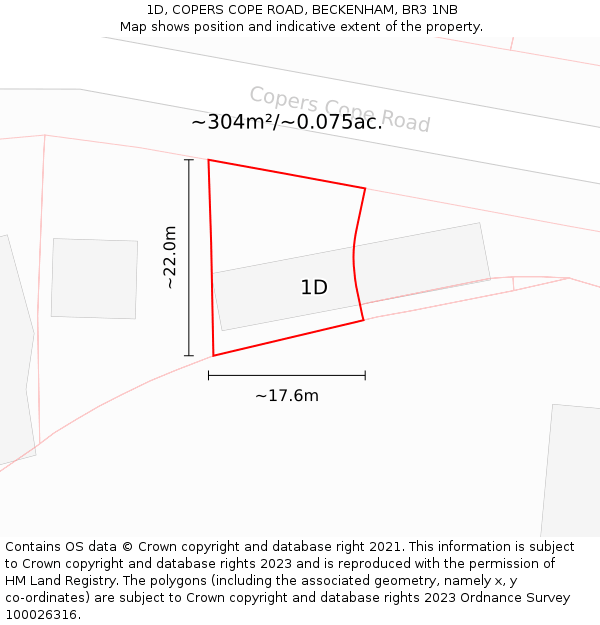 1D, COPERS COPE ROAD, BECKENHAM, BR3 1NB: Plot and title map