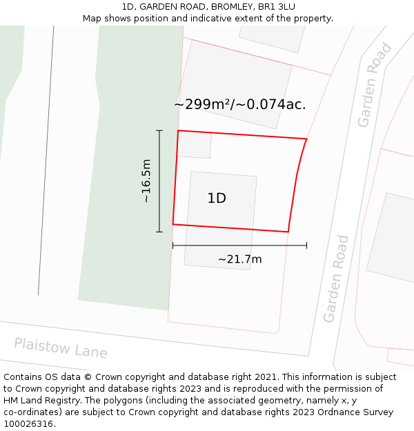1D, GARDEN ROAD, BROMLEY, BR1 3LU: Plot and title map