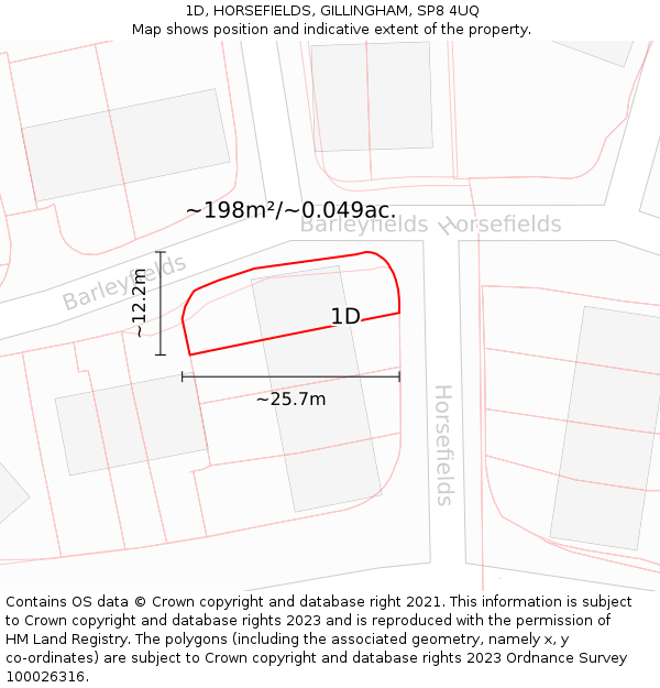 1D, HORSEFIELDS, GILLINGHAM, SP8 4UQ: Plot and title map