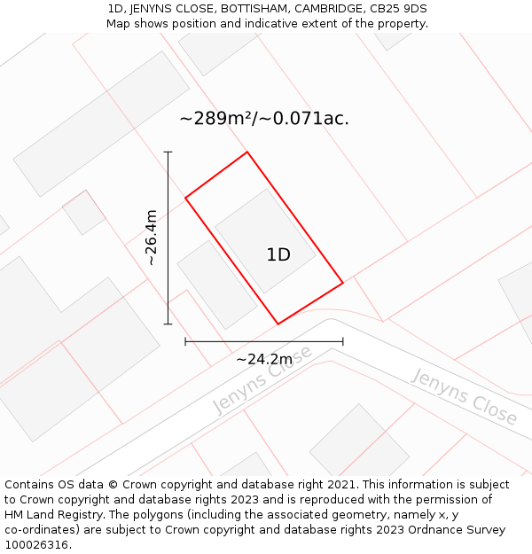 1D, JENYNS CLOSE, BOTTISHAM, CAMBRIDGE, CB25 9DS: Plot and title map