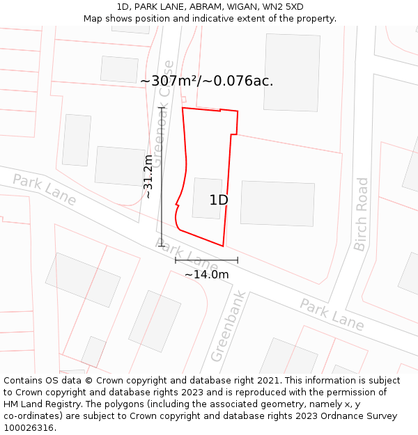 1D, PARK LANE, ABRAM, WIGAN, WN2 5XD: Plot and title map