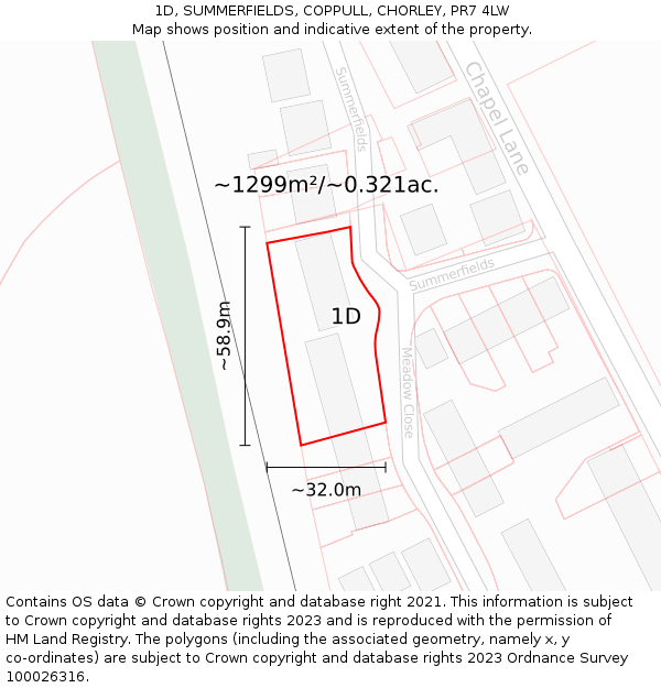 1D, SUMMERFIELDS, COPPULL, CHORLEY, PR7 4LW: Plot and title map
