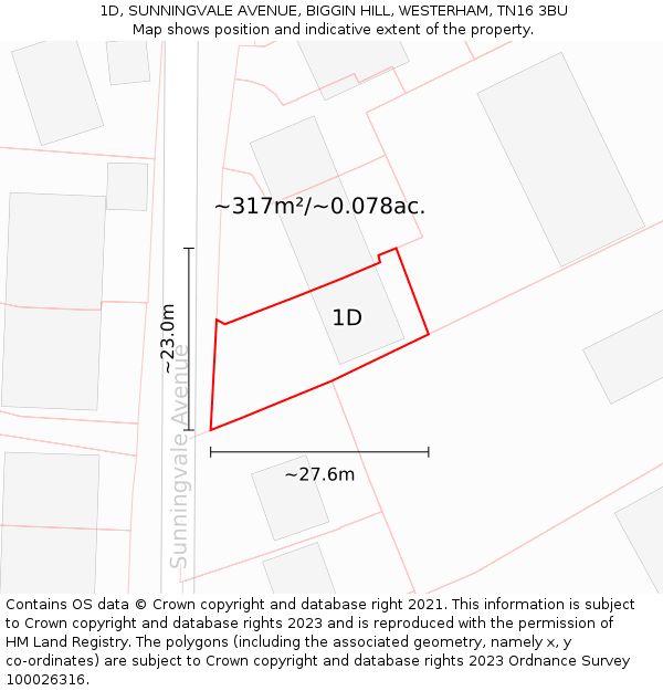 1D, SUNNINGVALE AVENUE, BIGGIN HILL, WESTERHAM, TN16 3BU: Plot and title map