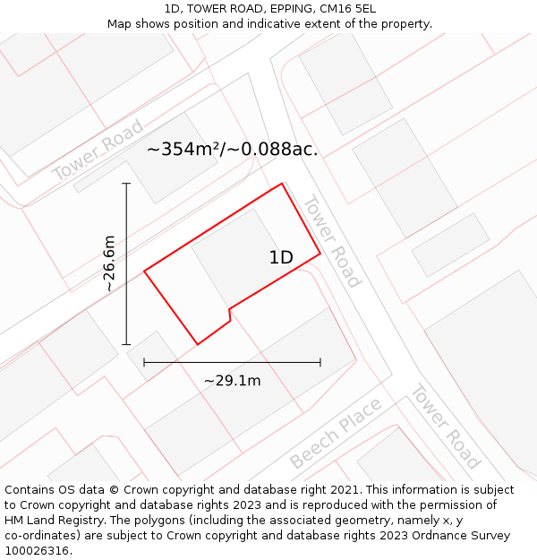 1D, TOWER ROAD, EPPING, CM16 5EL: Plot and title map