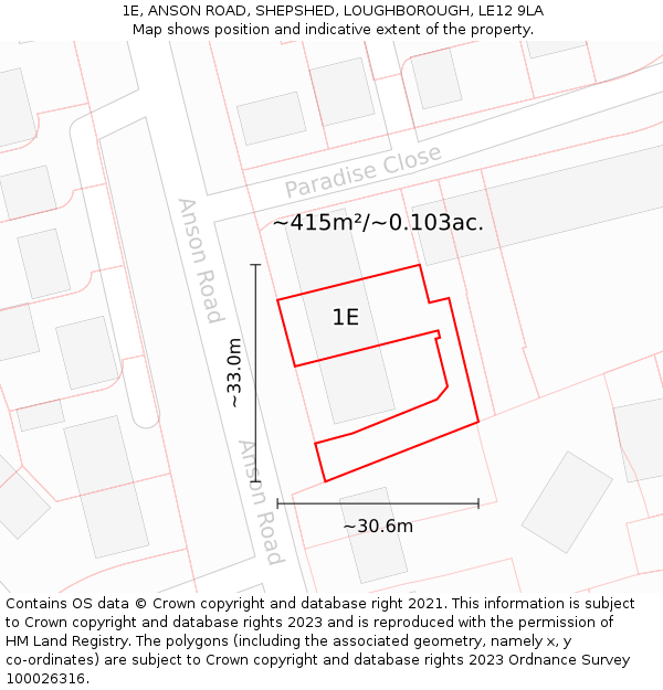 1E, ANSON ROAD, SHEPSHED, LOUGHBOROUGH, LE12 9LA: Plot and title map