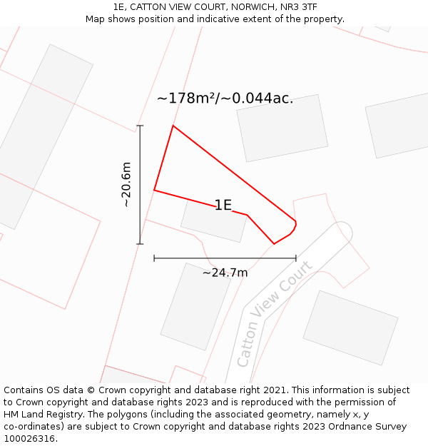 1E, CATTON VIEW COURT, NORWICH, NR3 3TF: Plot and title map