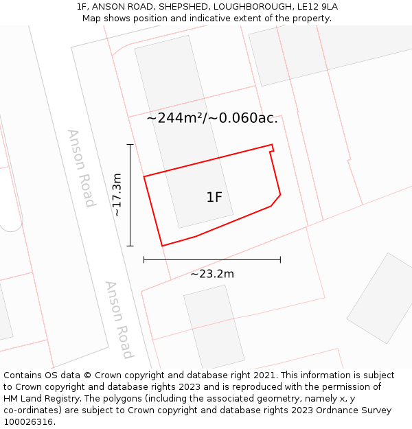 1F, ANSON ROAD, SHEPSHED, LOUGHBOROUGH, LE12 9LA: Plot and title map