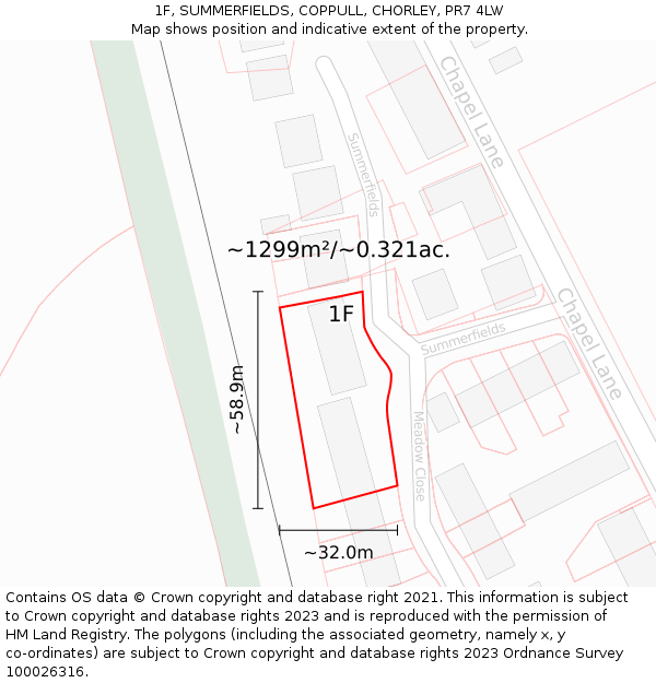 1F, SUMMERFIELDS, COPPULL, CHORLEY, PR7 4LW: Plot and title map