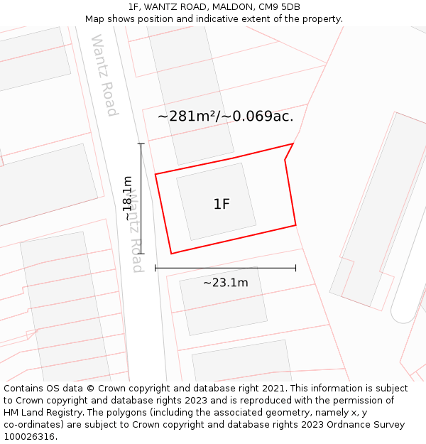 1F, WANTZ ROAD, MALDON, CM9 5DB: Plot and title map