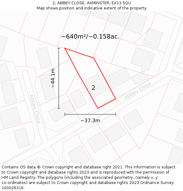 2, ABBEY CLOSE, AXMINSTER, EX13 5QU: Plot and title map